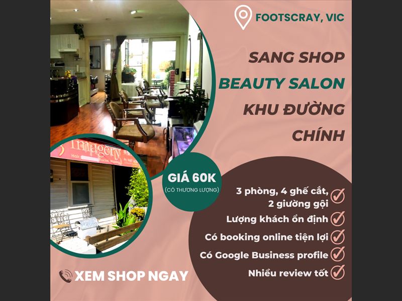 Cần sang shop tóc beauty salon trung tâm Footscray khách ổn định