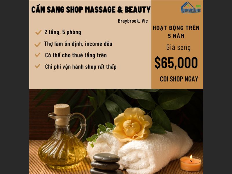 Sang shop massage & beauty income ổn định, rent rẻ vùng Braybrook